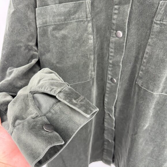 Eileen Fisher Women 1X Corduroy Shirt Jacket Green Soft Long Sleeve Ribbed Top - Picture 2 of 8